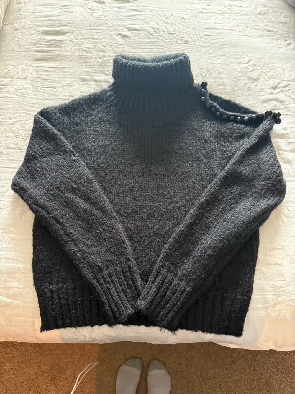 Astr Black Chunky Turtleneck Sweater with Button Detail